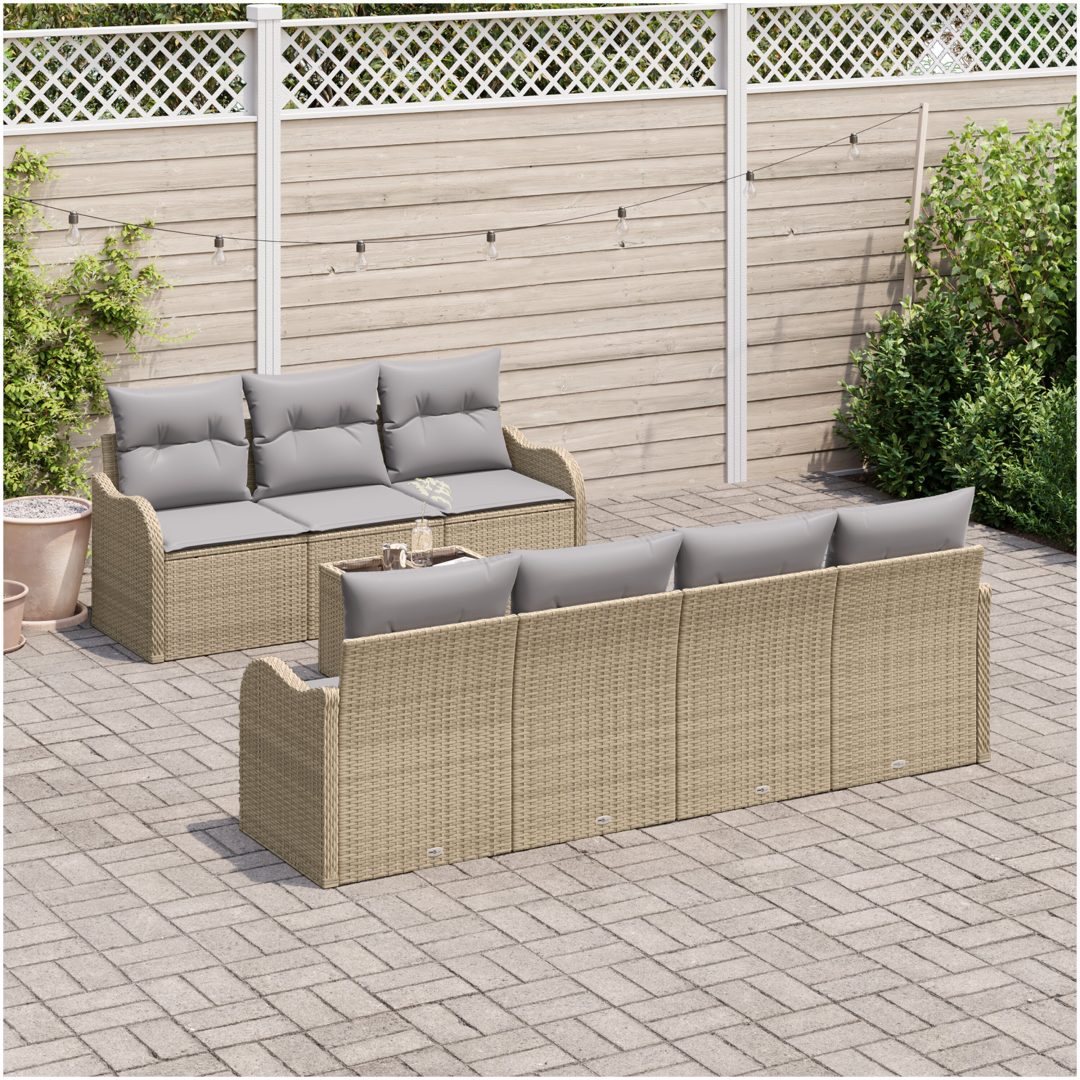 8-delat trädgårdsoffas med kuddar beige poly-rotting vidaXL 6 sittplatser – bild 3