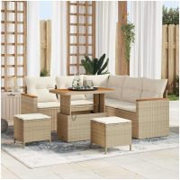 8-delat Trädgårdsoffaset med Dynor Beige Poly Rattan Akacia vidaXL