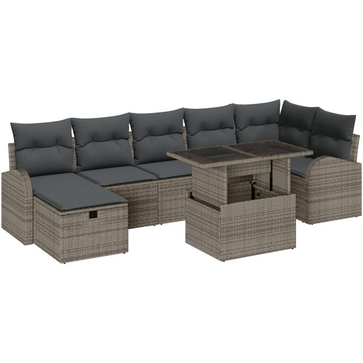 8-delat Trädgårdsoffaset med Dynor Grå Poly Rattan vidaXL 100 x 55 x 73 cm – bild 2