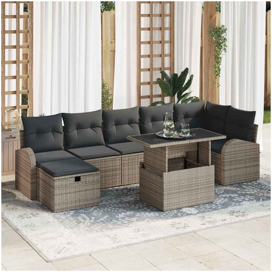 8-delat Trädgårdsoffaset med Dynor Grå Poly Rattan vidaXL 100 x 55 x 73 cm