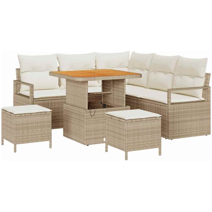 8-delat Trädgårdsoffaset med Kuddar Beige Poly Ratt vidaXL 5 - Delat set – bild 2