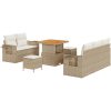 8-delat trädgårdsoffaset med kuddar Beige Poly Rattan Akacia vidaXL Medium – miniatyr 2