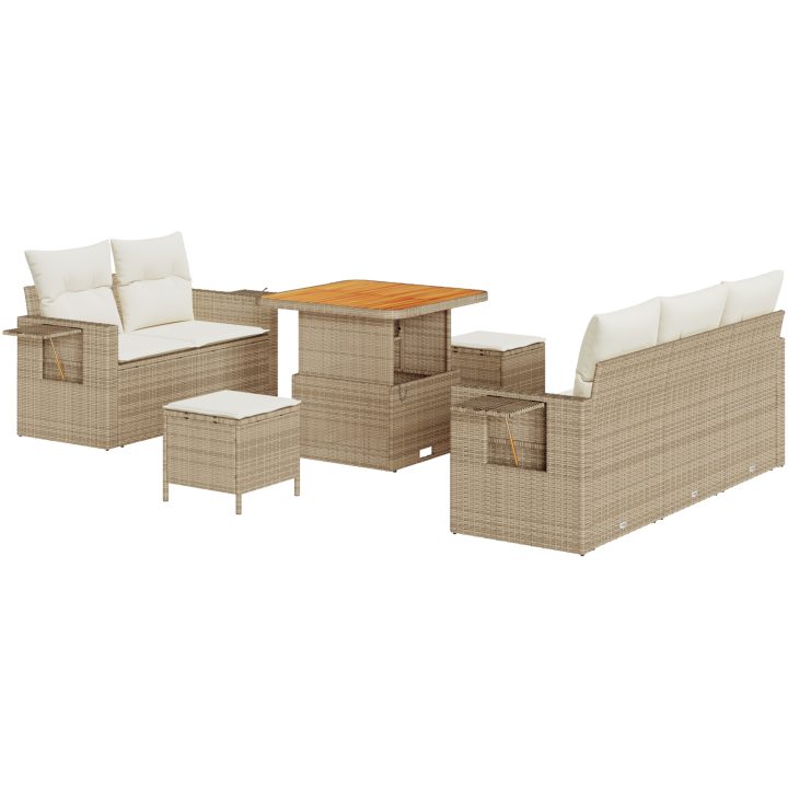 8-delat trädgårdsoffaset med kuddar Beige Poly Rattan Akacia vidaXL Medium – bild 2