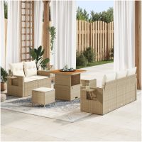 8-delat trädgårdsoffaset med kuddar Beige Poly Rattan Akacia vidaXL