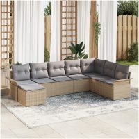 8-delat trädgårdsoffaset med kuddar Beige Poly Rattan vidaXL