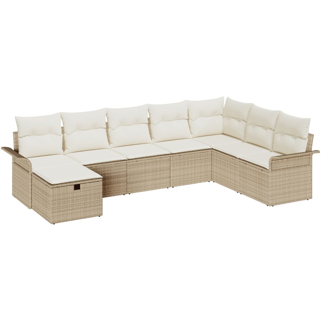 8-delat trädgårdsoffaset med kuddar beige poly-rotting vidaXL 297.5 x 187.5 x 85 cm – bild 2