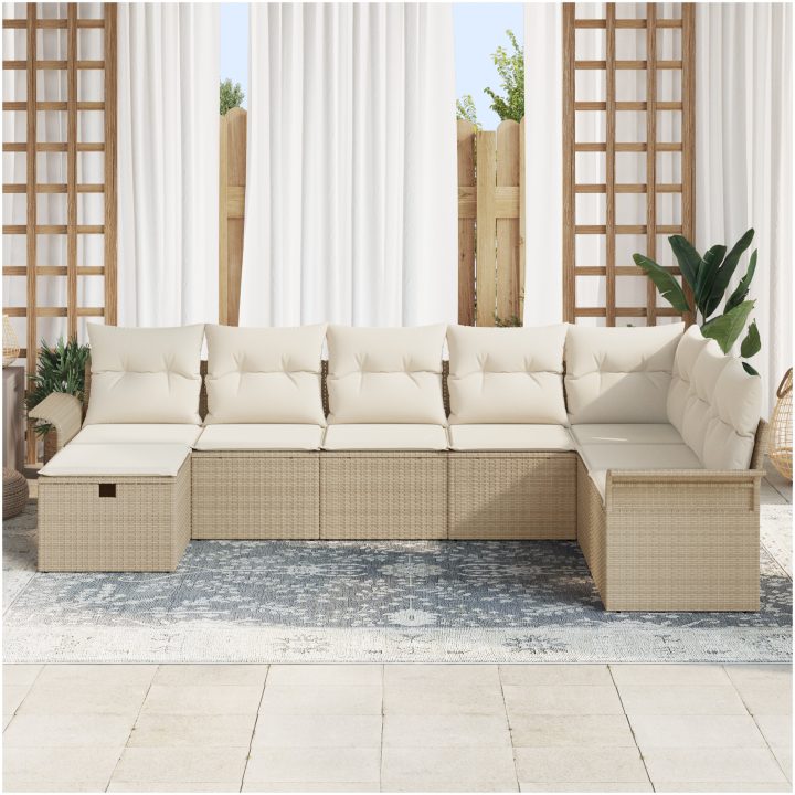 8-delat trädgårdsoffaset med kuddar beige poly-rotting vidaXL 297.5 x 187.5 x 85 cm – bild 3
