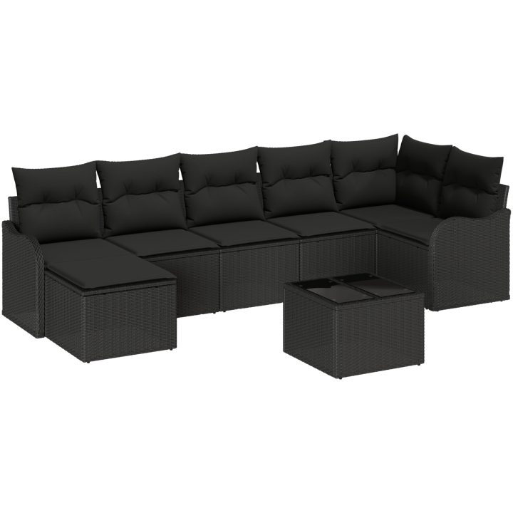 8-delat trädgårdsoffaset med kuddar beige poly rotting vidaXL Stor – bild 2