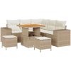 8-delat Trädgårdsoffaset med kuddar Beige Poly Rottinsram Akacia vidaXL Stor – miniatyr 2