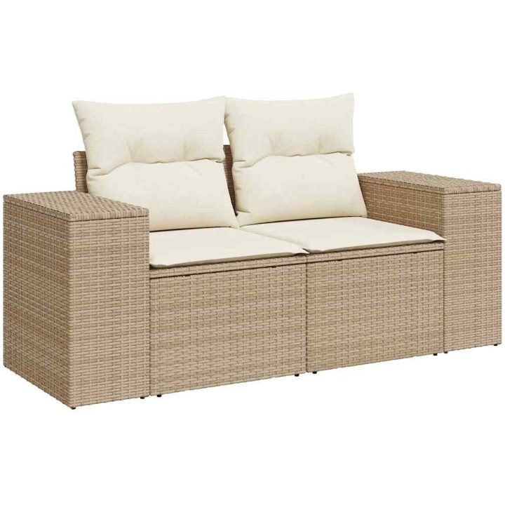 8-delat Trädgårdsoffaset med kuddar Beige Poly Rottinsram Akacia vidaXL Stor – bild 6