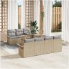 8-delat trädgårdsoffaset med kuddar Beige Poly Rottning vidaXL Medium – miniatyr 1