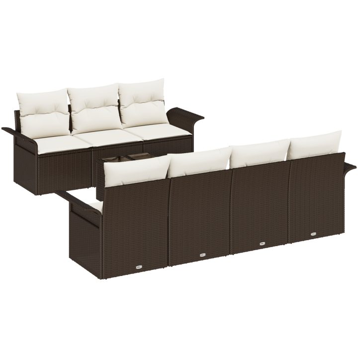8-delat Trädgårdsoffaset med Kuddar Brun Poly Rattan vidaXL 55 x 55 x 37 cm – bild 2