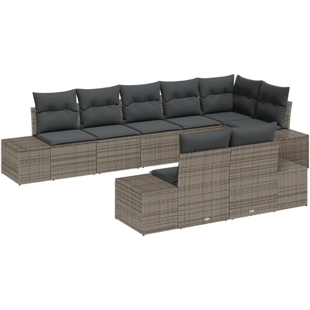 8-delat trädgårdsoffaset med kuddar grå poly rattan vidaXL 184 x 62 x 85 cm – bild 2