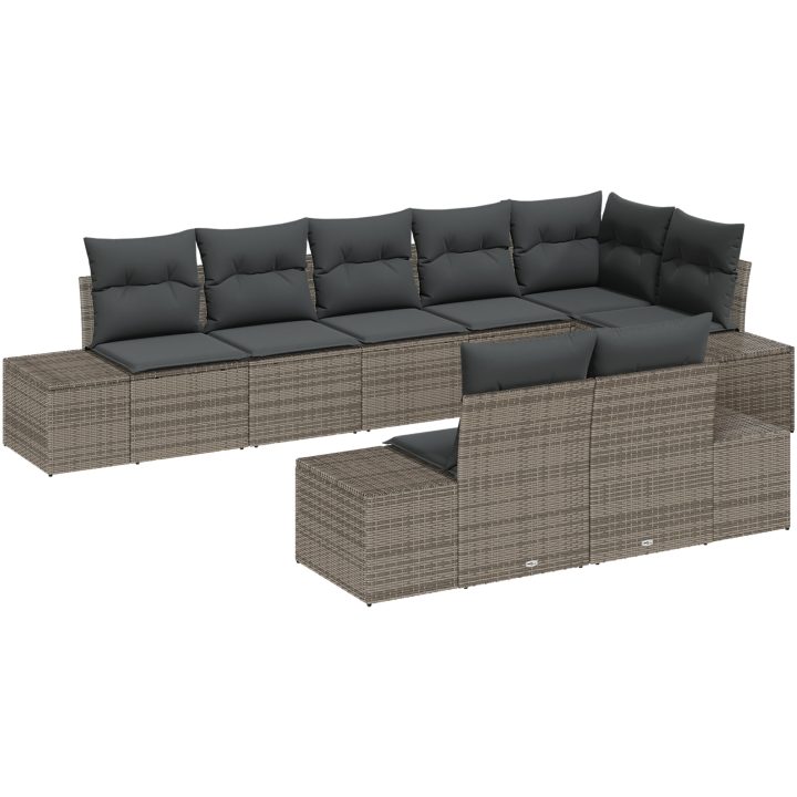 8-delat trädgårdsoffaset med kuddar grå poly rattan vidaXL 184 x 62 x 85 cm – bild 2