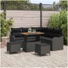 8-delat trädgårdsoffaset med kuddar svart poly-rattan akacia vidaXL Medium – miniatyr 1