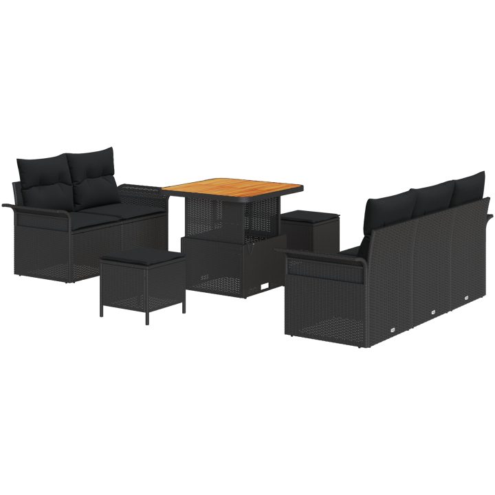 8-delat trädgårdsoffaset med kuddar Svart Poly Rattan Akacia vidaXL Medium – bild 2