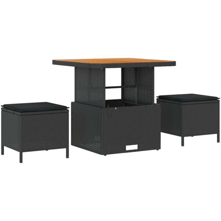 8-delat trädgårdsoffaset med kuddar Svart Poly Rattan Akacia vidaXL Medium – bild 4