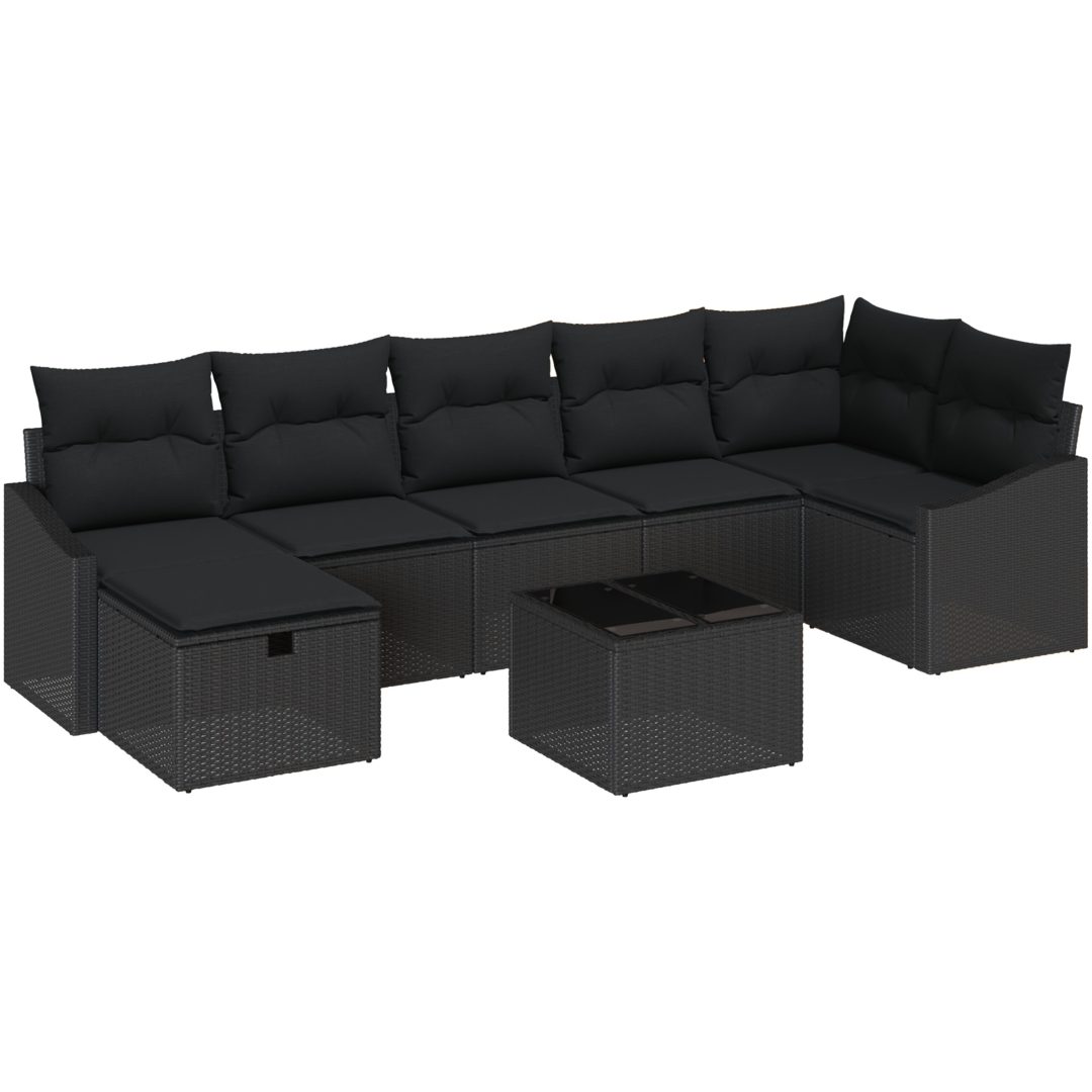 8-delat trädgårdsoffaset med kuddar svart poly rotting vidaXL 55 x 62 x 69 cm – bild 2