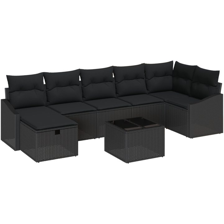 8-delat trädgårdsoffaset med kuddar svart poly rotting vidaXL 55 x 62 x 69 cm – bild 2