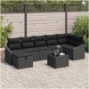 8-delat trädgårdsoffaset med kuddar svart poly rotting vidaXL 55 x 62 x 69 cm – miniatyr 1