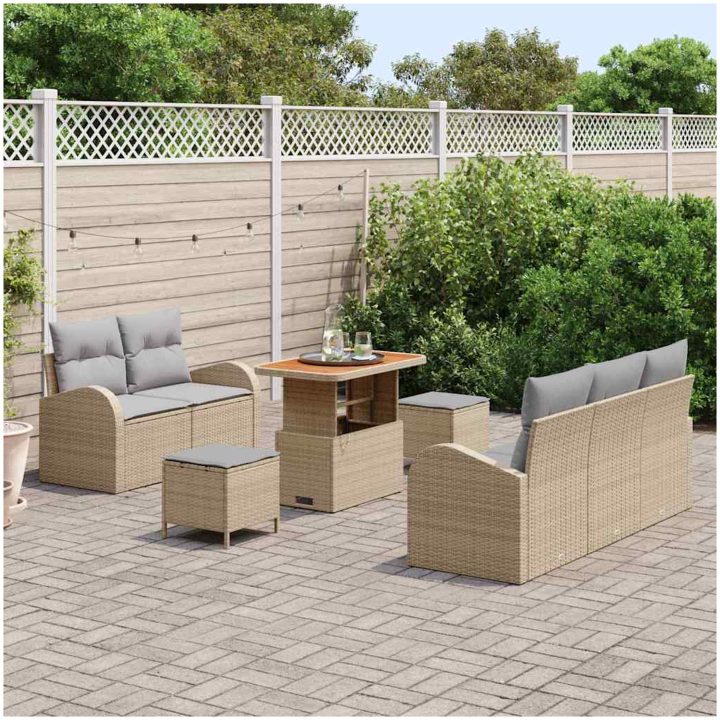 8-delat trädgårdsoffasett med dynor Beige Konstrotting Akacia vidaXL 4 - Delat set – bild 3