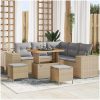 8-delat trädgårdsoffasett med dynor beige poly rattan akacia vidaXL Medium – miniatyr 1
