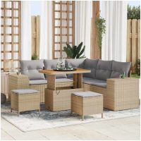 8-delat trädgårdsoffasett med dynor beige poly rattan akacia vidaXL