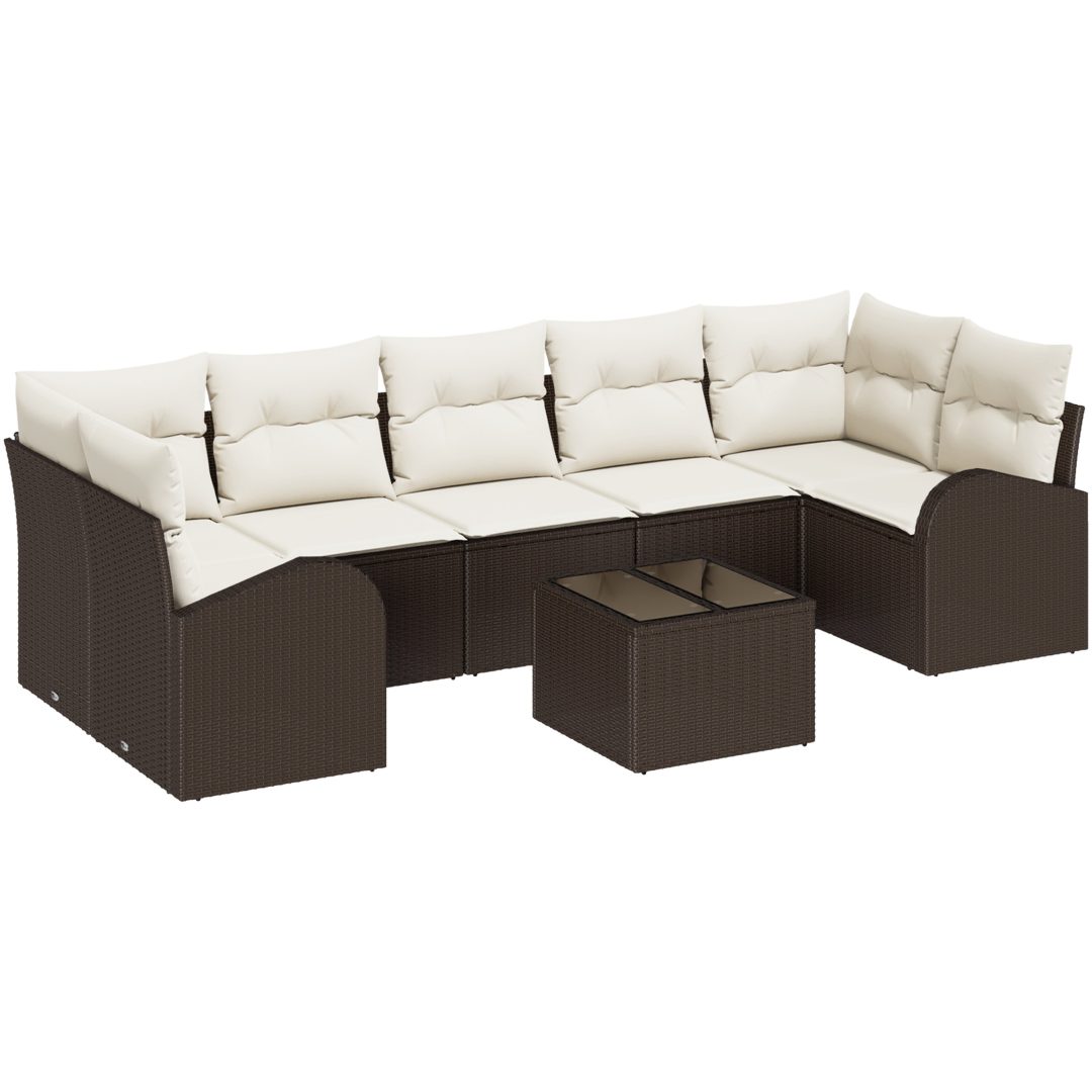 8-delat trädgårdsoffmöbelset med kuddar Brun poly rattan vidaXL 55 x 55 x 37 cm – bild 2