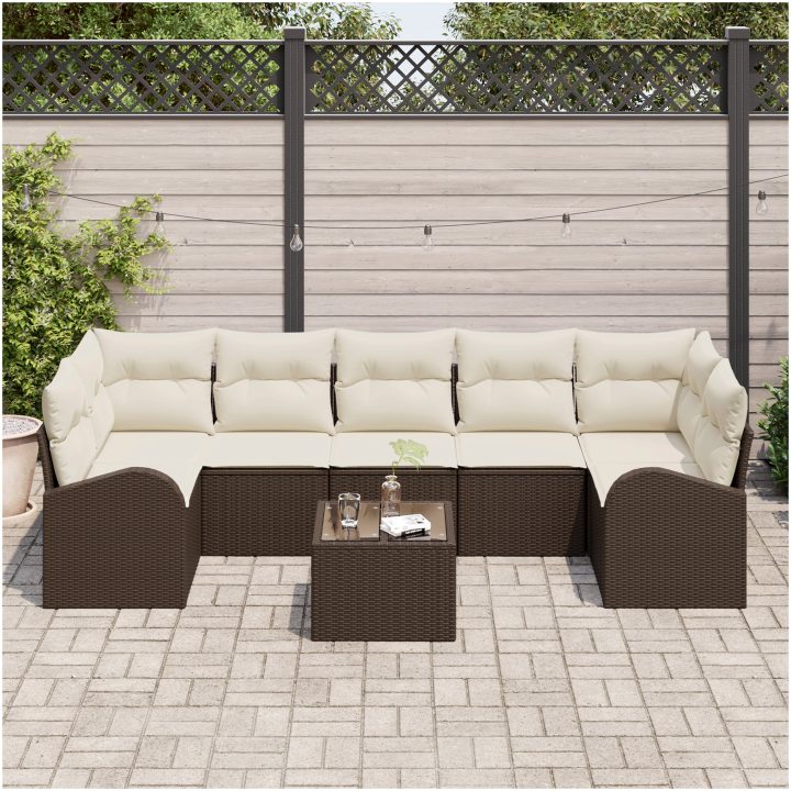 8-delat trädgårdsoffmöbelset med kuddar Brun poly rattan vidaXL 55 x 55 x 37 cm – bild 3