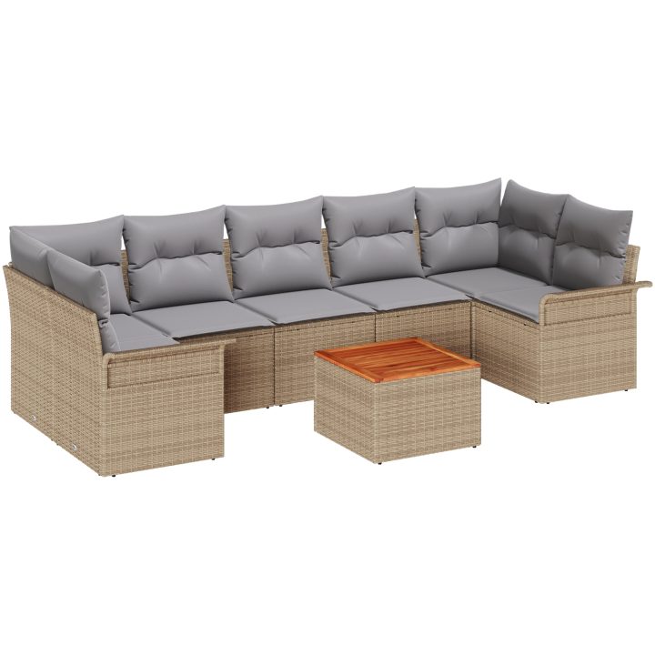 8-delat Trädgårdsoffset med Dynor Beige Poly-Rotting Akacia vidaXL Large – bild 2