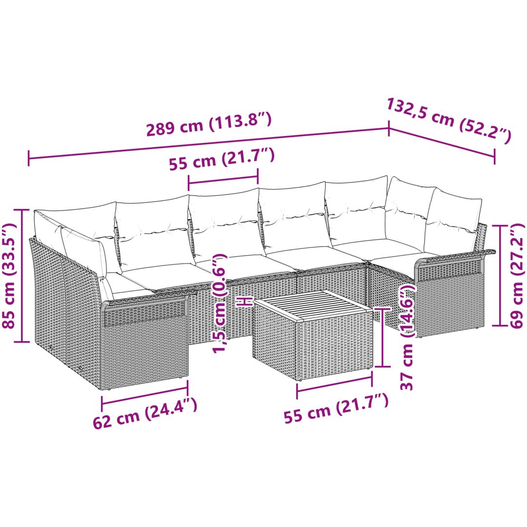8-delat Trädgårdsoffset med Dynor Beige Poly-Rotting Akacia vidaXL Large – bild 9