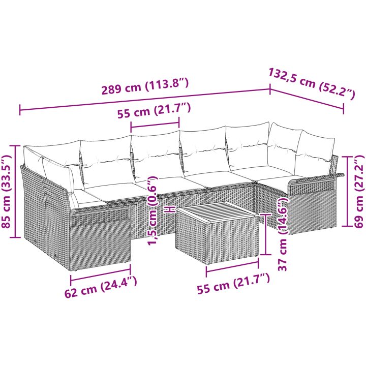 8-delat Trädgårdsoffset med Dynor Beige Poly-Rotting Akacia vidaXL Large – bild 9