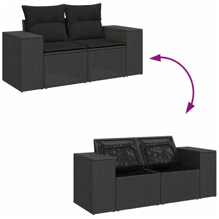 8-delat trädgårdsoffset med dynor svart poly rattan akacia vidaXL Medium, 62 x 62 x 69 cm, 2 - Sits – bild 12