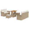8-delat Trädgårdsoffset med kuddar Beige Poly Rattan Akacia vidaXL Stor – miniatyr 2