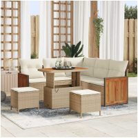 8-delat Trädgårdsoffset med Kuddar Beige Poly Rattan Akaciaträ vidaXL