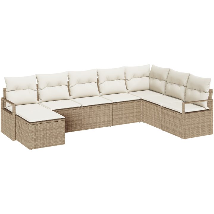 8-delat trädgårdsoffset med kuddar Beige Poly Rattan vidaXL Stor – bild 2