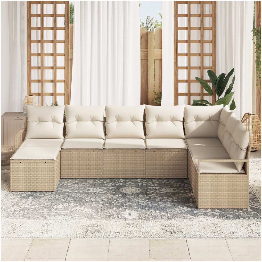 8-delat trädgårdsoffset med kuddar Beige Poly Rattan vidaXL Stor – bild 3