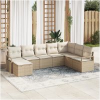 8-delat trädgårdsoffset med kuddar Beige Poly Rattan vidaXL