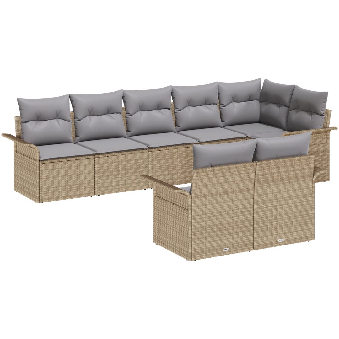 8-delat trädgårdsoffset med kuddar Beige Poly Rotting vidaXL 297,5 x 132,5 x 85 cm – bild 2