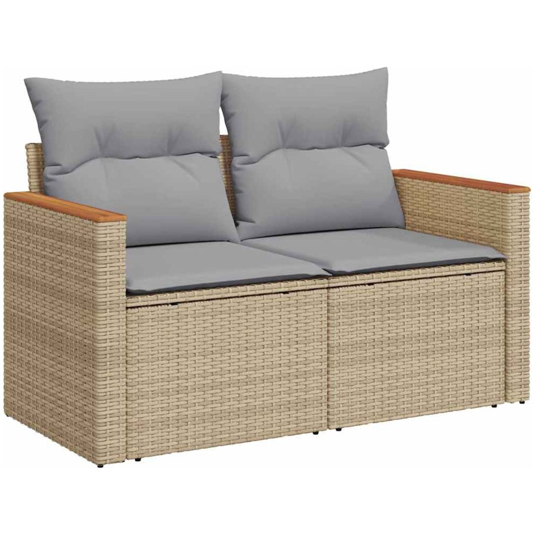 8-delat trädgårdsoffset med kuddar Beige Poly Rottning Akacia vidaXL Medium – bild 4