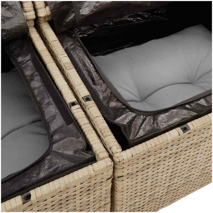 8-delat trädgårdsoffset med kuddar Beige Poly Rottning Akacia vidaXL Medium – bild 6