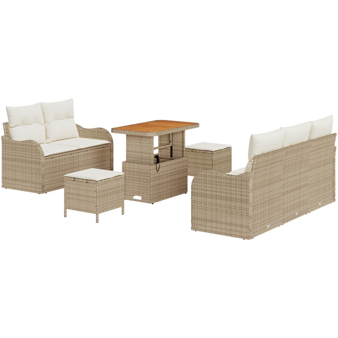 8-delat trädgårdsoffset med kuddar beige polyrotting akacia vidaXL Medium – bild 2