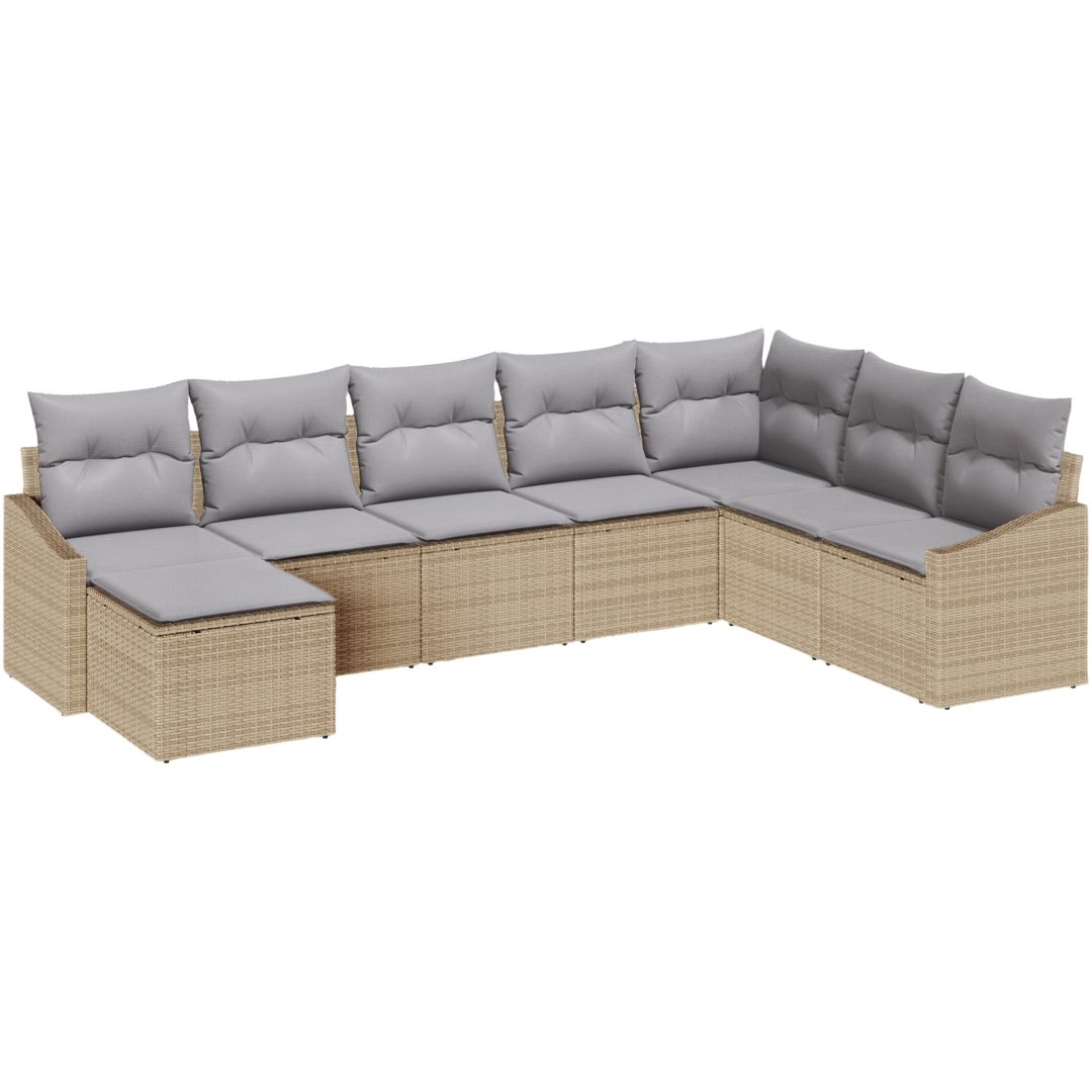 8-delat trädgårdsoffset med kuddar beige polyrotting vidaXL 288,5 x 178,5 x 85 cm – bild 2