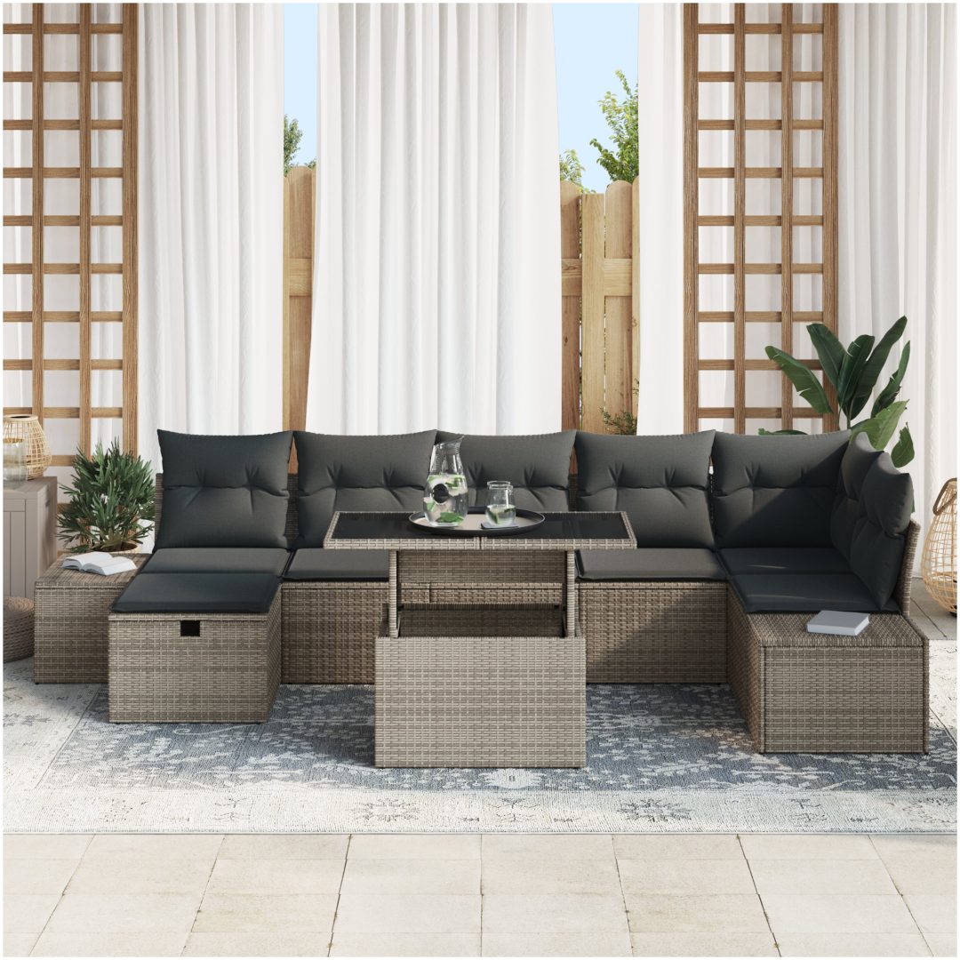 8-delat Trädgårdsoffset med Kuddar Grå Poly Rattan vidaXL 100 x 55 x 73 cm – bild 3