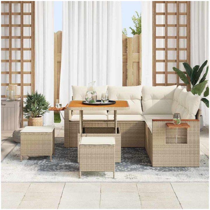 8-delat trädgårdsoffset med kuddar gräddvit poly rattan akacia vidaXL Medium – bild 3