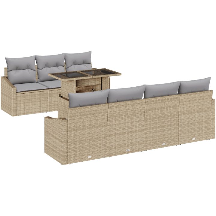 8-delat trädgårdsoffset med kuddar i beige poly-rattan vidaXL 100 x 55 x 73 cm – bild 2