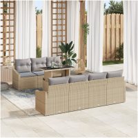 8-delat trädgårdsoffset med kuddar i beige poly-rattan vidaXL