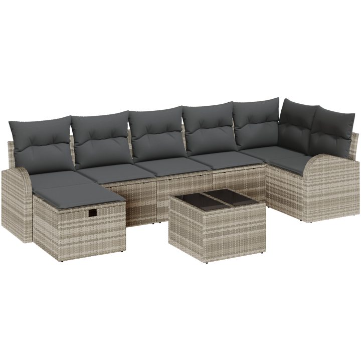 8-delat trädgårdsoffset med kuddar ljusgrå polyroting vidaXL 289 x 124 x 85 cm – bild 2