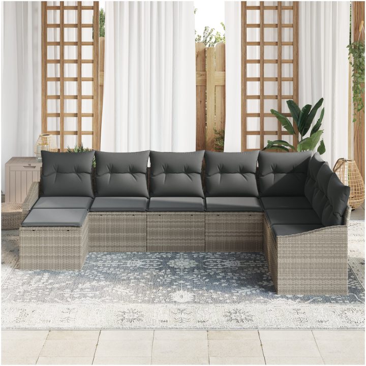8-delat trädgårdsoffset med kuddar Ljusgrå Polyrotting vidaXL 288,5 x 178,5 x 85 cm – bild 3