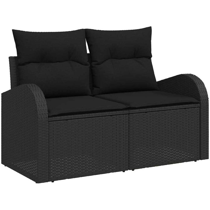 8 delat Trädgårdsoffset med Kuddar Svart Poly Rattan Akaciaträ vidaXL Genomsnittlig – bild 5